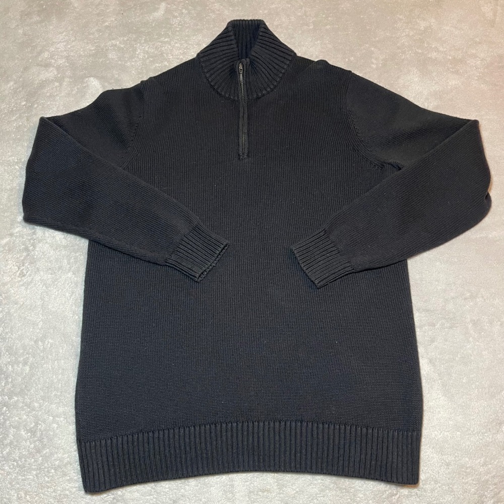 Goodthreads Sweater Mens Medium Tall Black 100% Cotton Quarter Zip Pullover